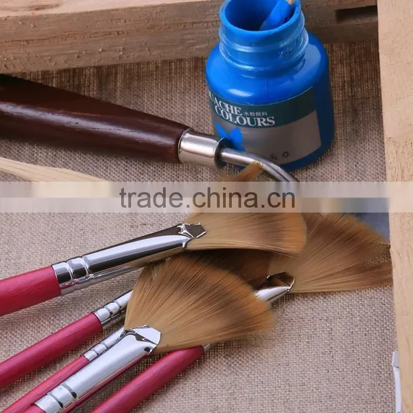 Wholesale 5pcs Set Fan Shape Red Wooden Handle Artsit Paint Brush In Stock photo-2