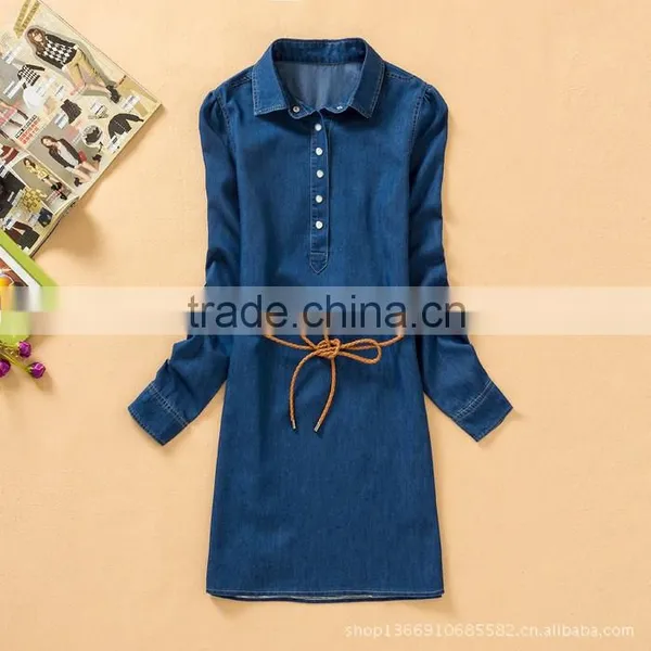 2015 Fashion High Quality Fashion Brand Woman Casual One Piece Demin Jeans Dress Latest Fashion Long Sleeve Dress Quality Choice photo-3