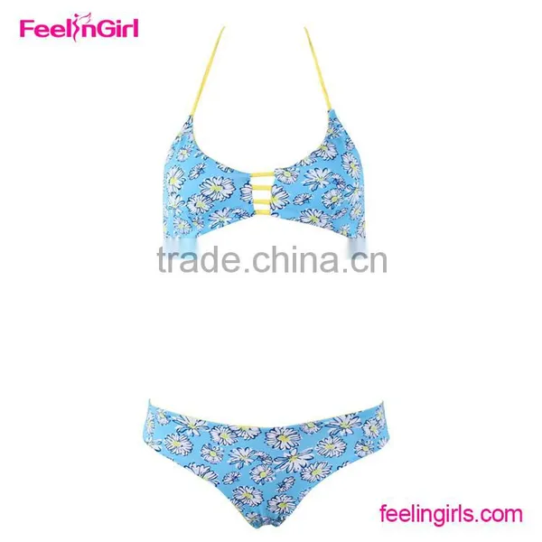 Accpet Paypal Light Blue Printed Bandeau Tankini Swimsuit Women photo-2