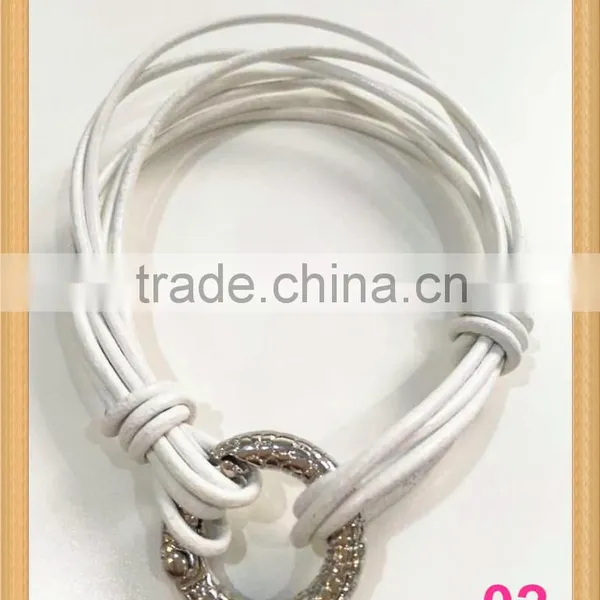 Multi Strands White Real Cow Leather Bracelets With Various Colors of Uneven Copper Closure for Women photo-2