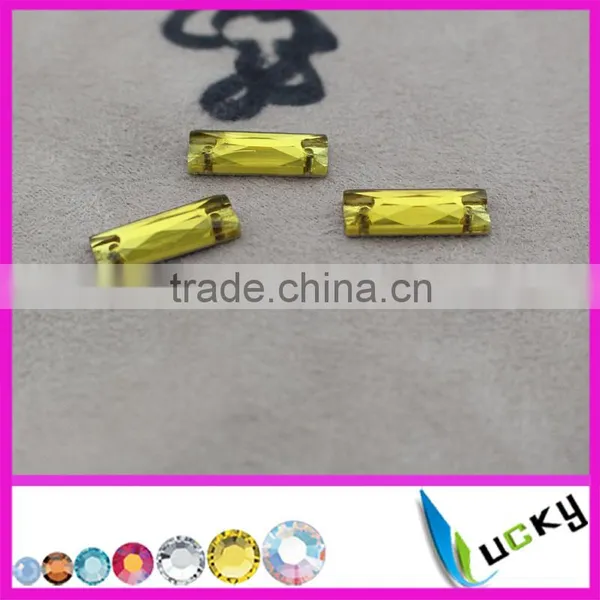 Jonquil Color 6*18mm Rectangle Shape Sew on Crystals/glass With Holes Flat Back Rhinestone photo-3