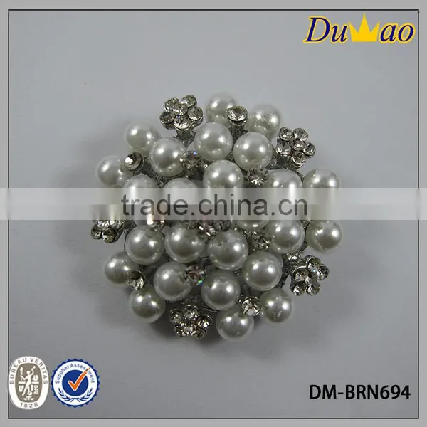 Bridal Rhinestone Flower Pearl Brooch photo-2