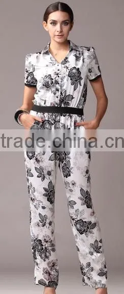 Pretty Steps 2016Women Short Sleeve Loose Jumpsuit Romper Trouser Long Pants Printed Jumpsuit For Ladies