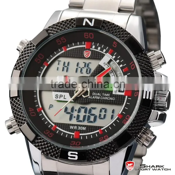 Shark Mens Digital LCD Dual Time Quartz Stainless Steel Sport Watch photo-3