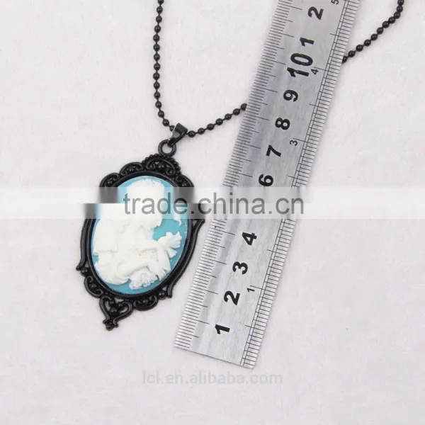 Fashion Jewelry Necklace Steampunk Necklace Classical Blue Resin Silhouette Cameo Black Pendant 2015 New Made in China Yiwu photo-5