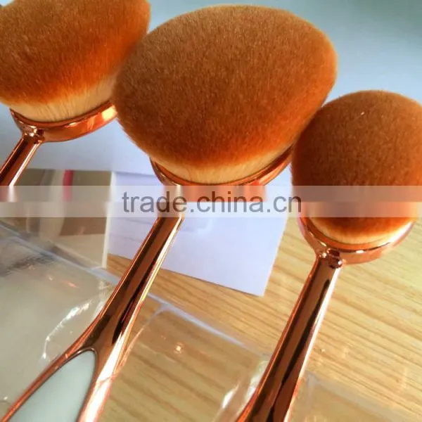 Top Quality Custom Logo Cosmetic Makeup Brushes Rose Gold and White Color 10pcs Oval Makeup Brush Set photo-5