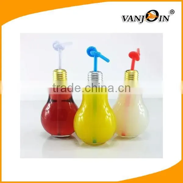 Hot Selling 400ml Juice Beverage PET Plastic Light Bulb Shape Bottles With Straw photo-4