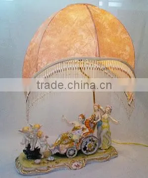 Lady Playing With Doves Ceramic Base Table Lamp, Gold Color Table Lamp photo-6