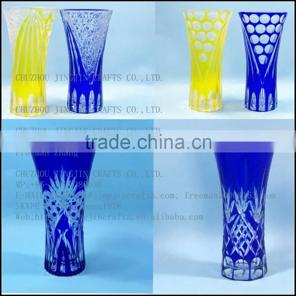 Hand Etched Overlay Flower Shop Best Selling China Glass Vase photo-3