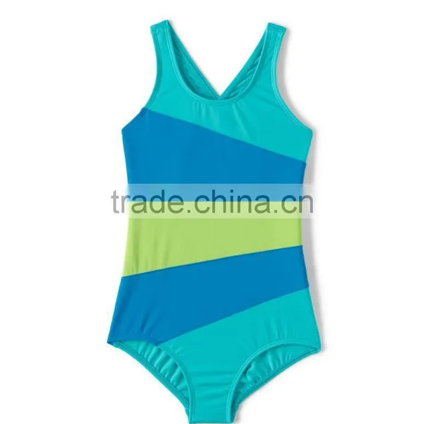 Swimwear Kids Girl Wholesale One Piece Quick Drying Contrast Color Nylon Spandex High Cut Vest Kids Swimwear 2017 photo-2