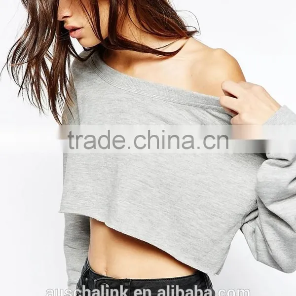 Lady off Shoulder Grey Fashion Weet Jogging Slouchy Sweat photo-2