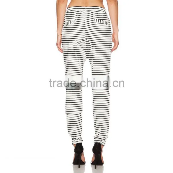 Drop Crotch Fashion Striped Drawstring Jogger Trousers Women photo-3