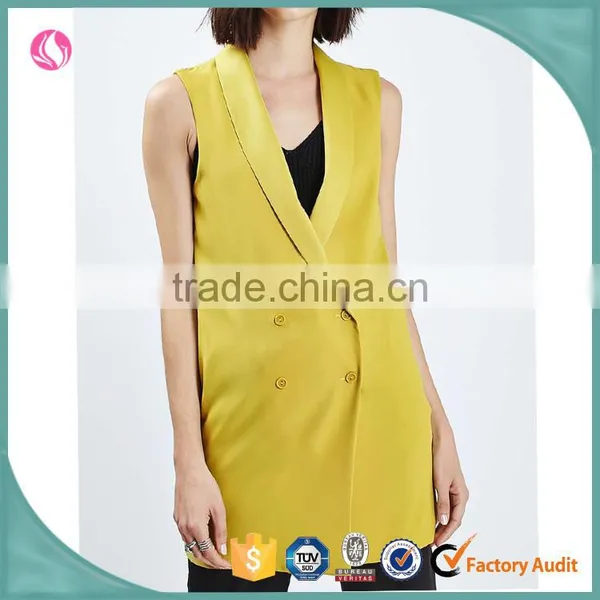 Double Breast Women Fall Formal Sleeveless Jacket for Ladies photo-2