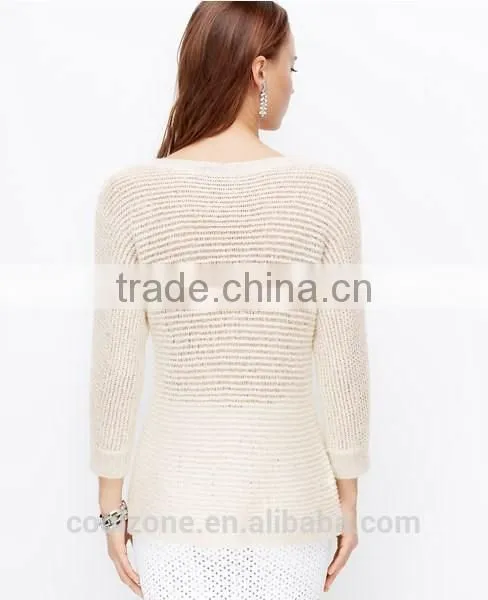Slim Fit Sequins o Neck Long Sleeve Wool Woman Sweater photo-3