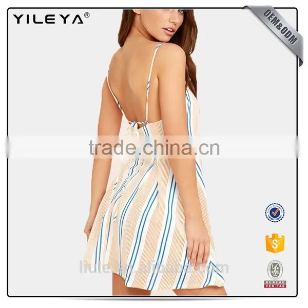 New Fashion Striped Simple Skater Dress Summer Beach Cut Out Fluent Stripe Casual Skater Dress photo-2