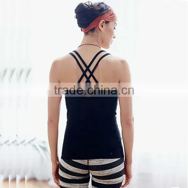 Women Fitness Sportswear Yoga Tops Strap Cross Balck Vest Tight Gym Workout Tops photo-3