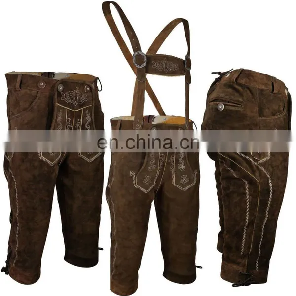 Kniebund Hosen, Men Ledersosen Trachten Lederhosen Leather Pants With Suspenders (Bavarian Clothing) photo-3