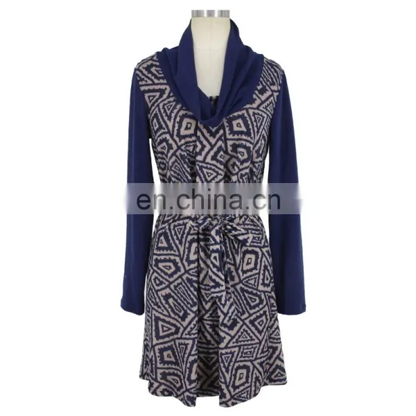 Maple Leaf Print Cowl Neck Autumn Dress Guangzhou Clothing photo-4