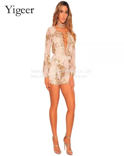 Long Sleeve Sequin Short Party Cocktail Bodycon Jumpsuit photo-2