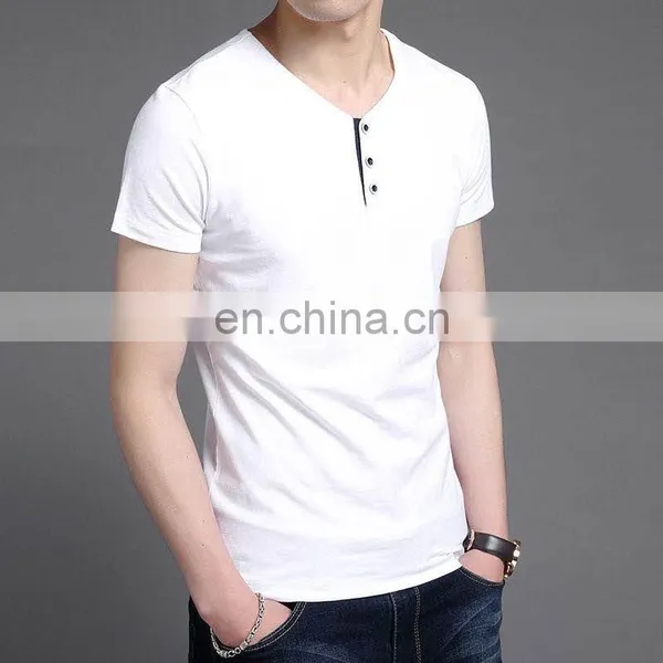 New Arrival Mock v Neck Buttons Collar Wholesale t Shirts Full Hand Designer Ruched t Shirt for Big Man