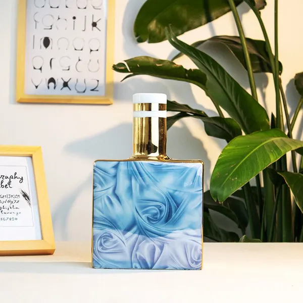 Simple Modern Creative Geometry American Blue Ceramic Flower Vase For Showroom Decor photo-2