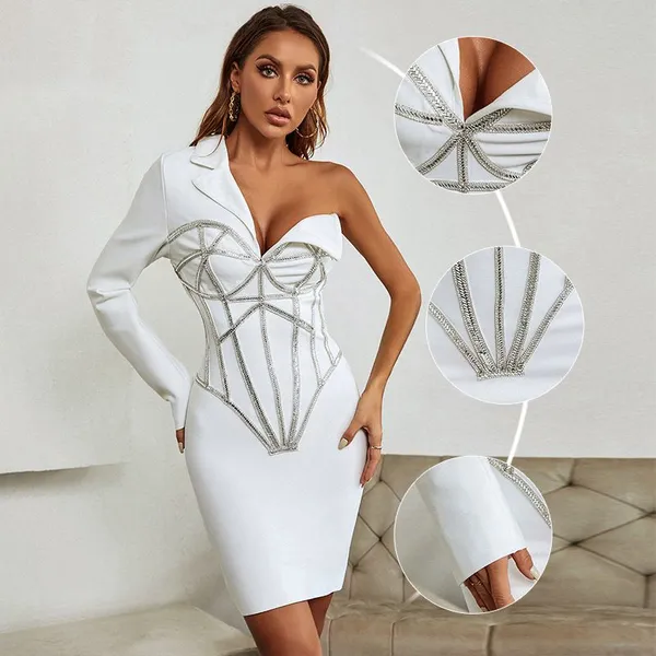 One-shoulder High-end Diamond-studded Dinner Dresses, Ladies Cocktail Party Dress photo-5
