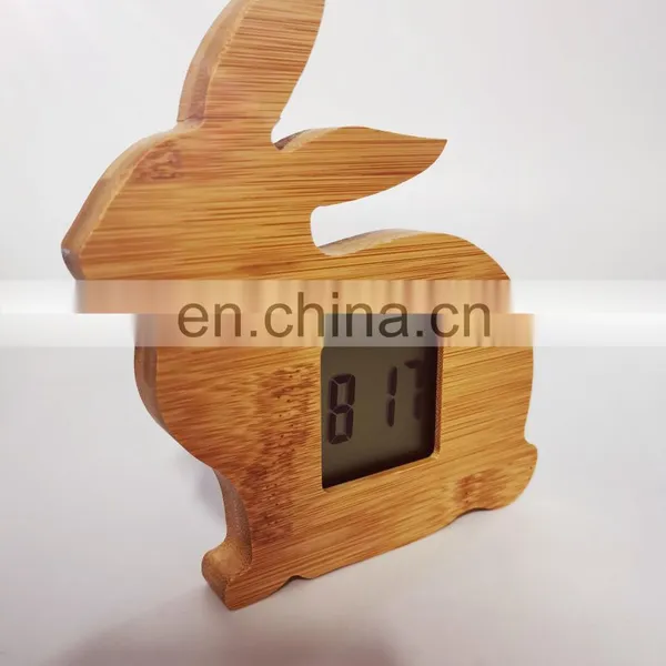 Wholesale Animal Design Rabbit Shape Natural Wooden LED Electronic Digital Alarm Clock photo-4