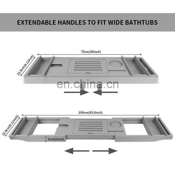 Luxury Wood Bamboo White Natural Bamboo Bathtub Caddy Bath Serving Tray photo-5