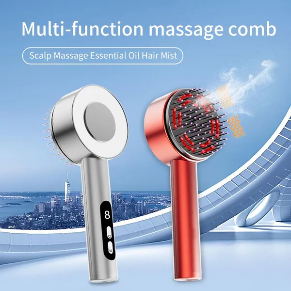 Nano Spray Electric Scalp Massager Brush Blue Red Light Therapy Vibration Hair Growth Oil Liquid Hair Straightener Comb photo-3