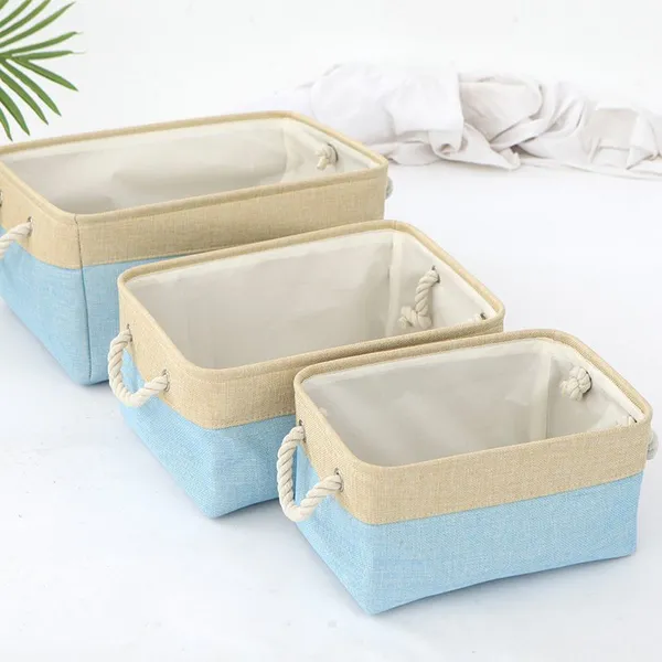 Debris Storage Basket, Bedroom Underwear and Socks Storage Basket, Cotton and Linen Storage Storage Box, Folding Fabric Storage Basket photo-3