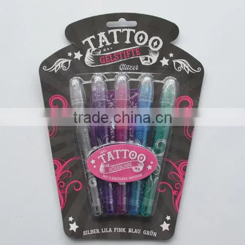 5pcs Glitter Tattoo Gel Pen With Tattoo Stencil