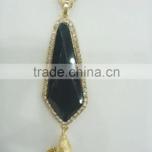 FASHION BIG STONE PENDANT NECKLACE EARRING SET WITH CHAIN TASSEL photo-2