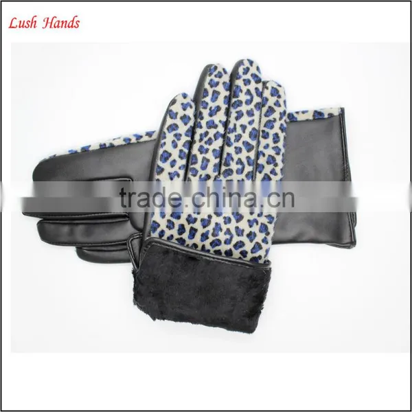 Cheap Women Fake Leopard Fur and PU Leather Stitching Gloves Wholesale Price Gloves photo-5