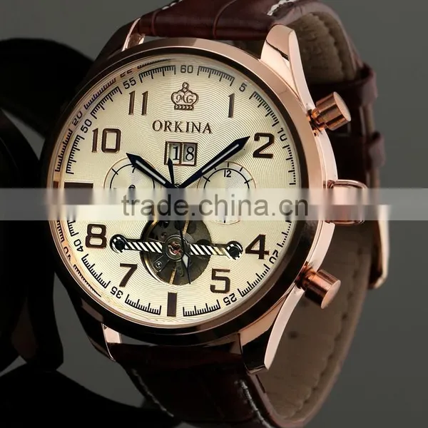 Day Date Display Analog Watch,Leather Wrist Men Automatic Mechanical Watch WM374 photo-5