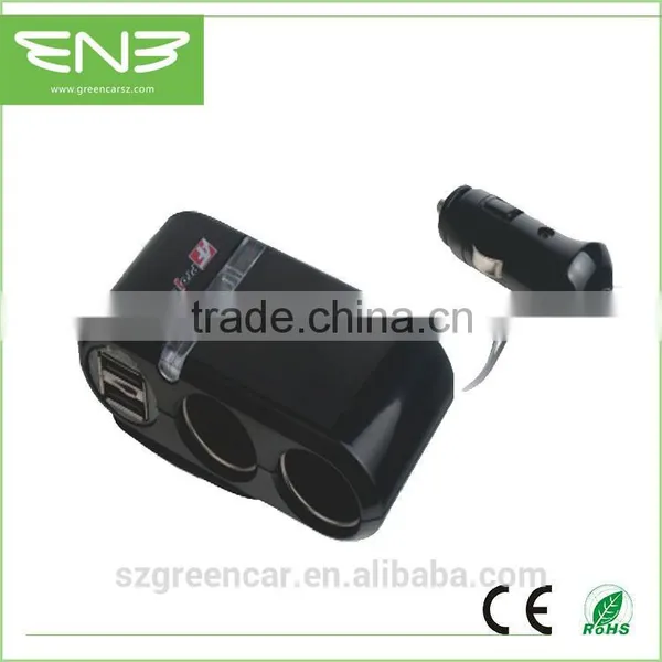LED Car Cigarette 2 Way Socket With Twin USB Charger for Car Consumer Electronics