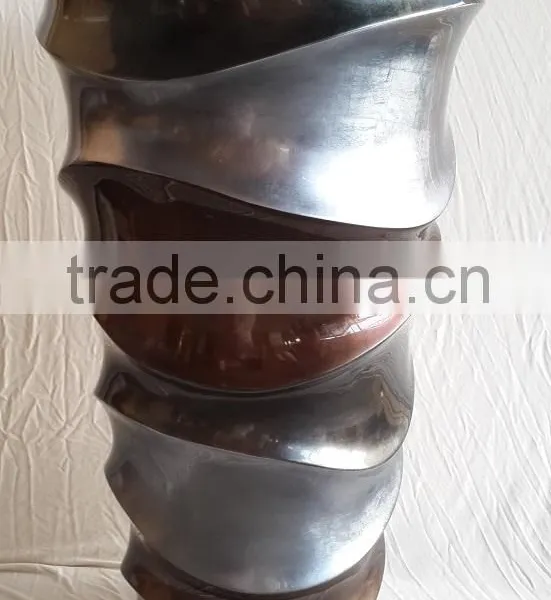 Luxury Decorative Fiberglass Lacquer Vase, Waving Design in Silver Leaf, Platinum and Copper