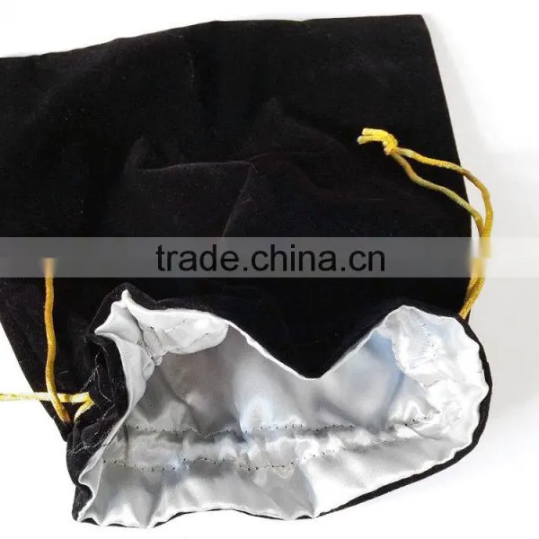 Soft Black Velvet Drawstring Carry Gift Bag Silver Lining 6.5" x 8" photo-4