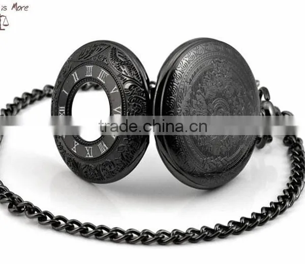 Fashion Wholesale Dark Night Pocket Watch Black Necklace Watch for Men photo-4