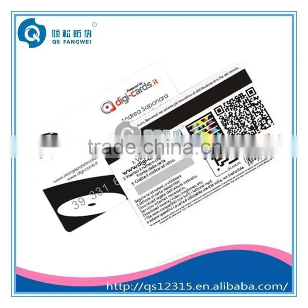 QS high quality custom size scratch off PVC card
