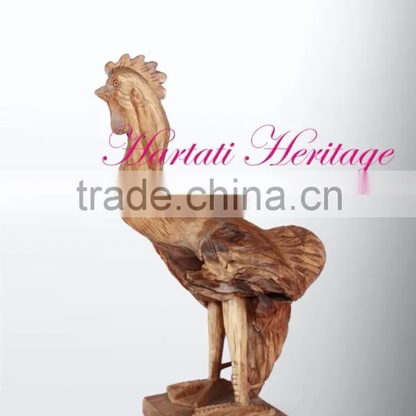Teak Wood Standing Rooster Animal Series Home Decoration