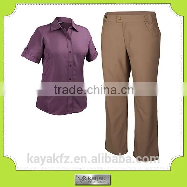 Custom Short Sleeve Cotton Grey Embroidered Women Work Shirt photo-3