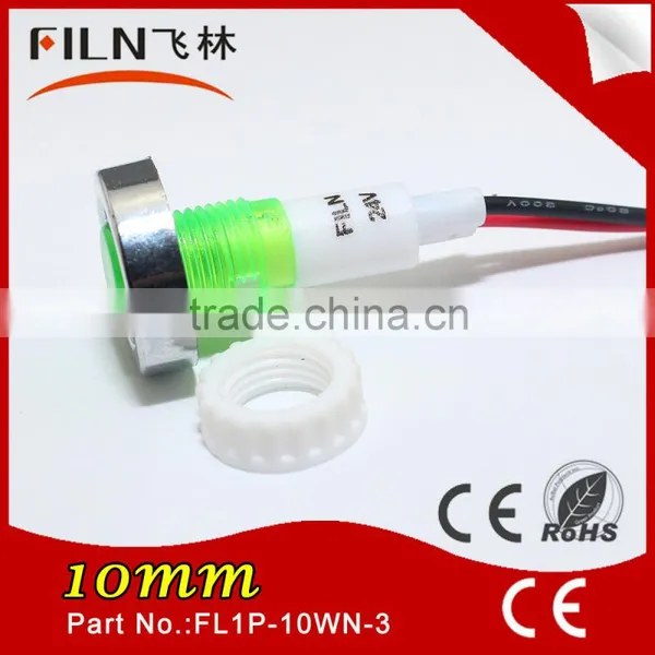 220VAC 10mm screw thread led indicator light with metal nut filn new product