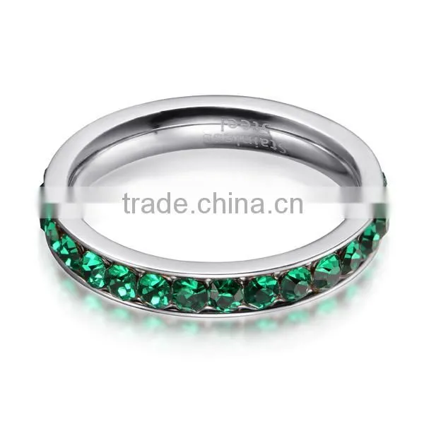 316L Stainless Steel Emerald Green Cubic Zirconia CZ Eternity Wedding 4MM Band Ring photo-2
