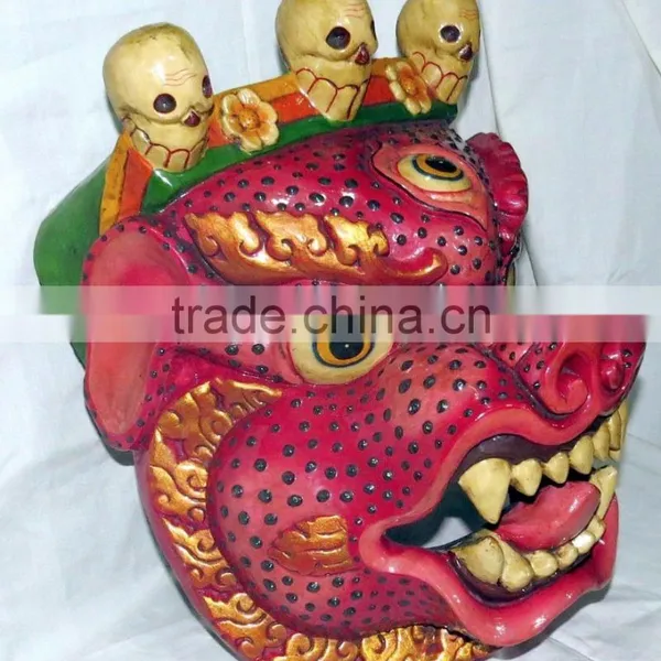 Hand Crafted Wooden Mask of Demon Wall Hanging Made In Nepal photo-2