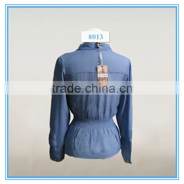 Fashion Women New Models Blouses Slim Waist Lapel Neck Demin Shirt photo-2