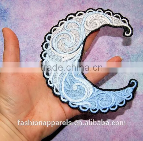 Custom High Quality Embroidered Creative Moon Patch for Clothes Embroidery Patch Made in China Choose Size/color photo-5