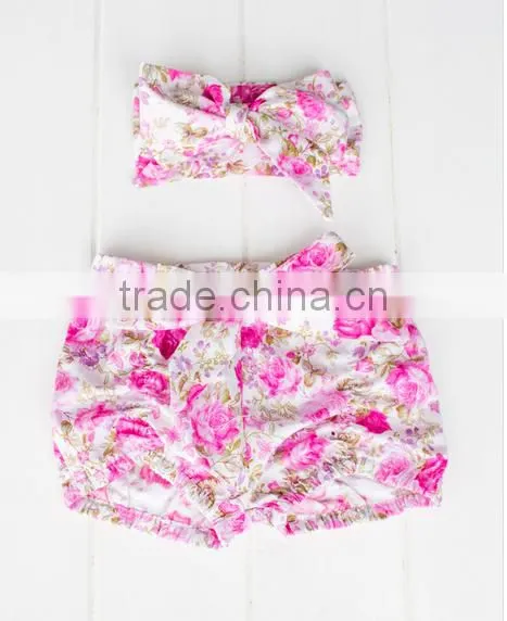 Baby Girl Cotton Bloomer Summer Dress Floral Print Fabric Bloomer Match Headband Wholesale China Factory photo-4