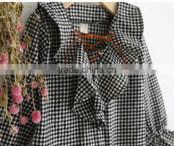 2-7 Years Wholesale 2017 New Fashion Girls Plaid Shirt Full Sleeve Ruffles Autumn Cotton Girls Blouses photo-4