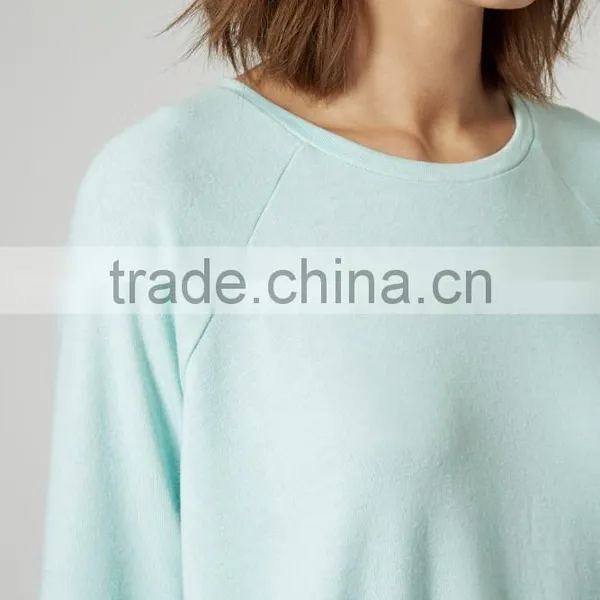 Sky Blue Blank Textured Loungewear Sweater Pajamas for Women photo-4