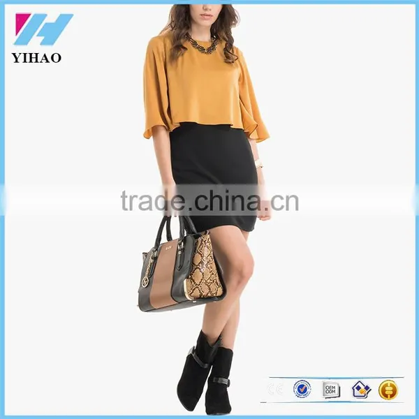 Ladies New Fashion Clothing Wholesale Casual Mustard Yellow Wrap Dress